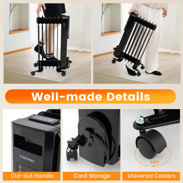 Oil-Filled Radiator Heater, Adjustable Thermostat, Silent Operation