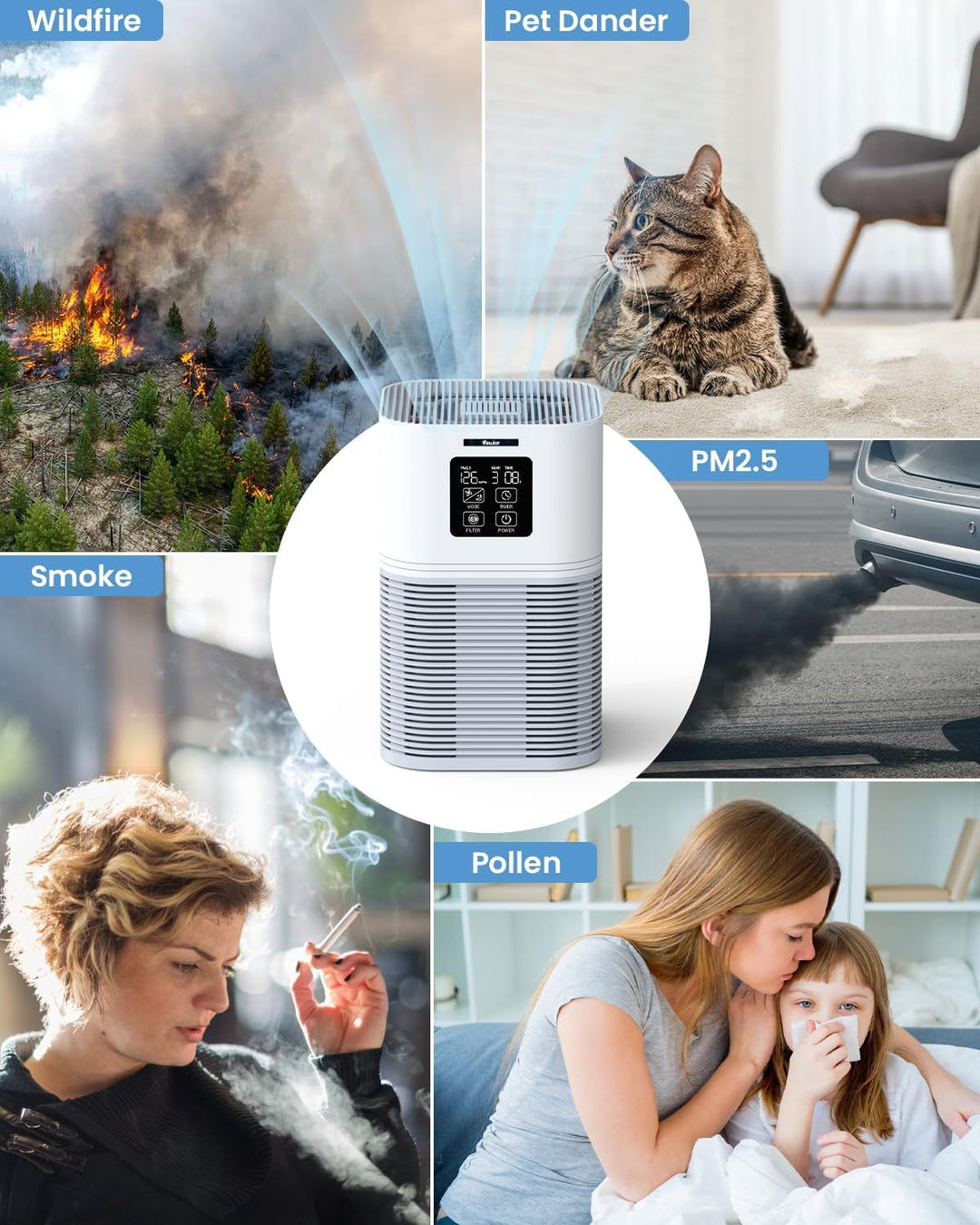 Smart Desktop Air Purifier, H13 HEPA, Auto Mode, Aroma, 169 ft² Coverage
