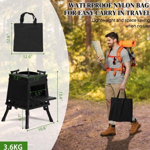 Black Iron Camping Stove, Compact & Detachable, Portable Outdoor Heater - UFOHEATERS