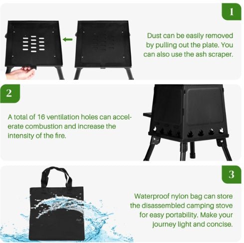 Black Iron Camping Stove, Compact & Detachable, Portable Outdoor Heater - UFOHEATERS