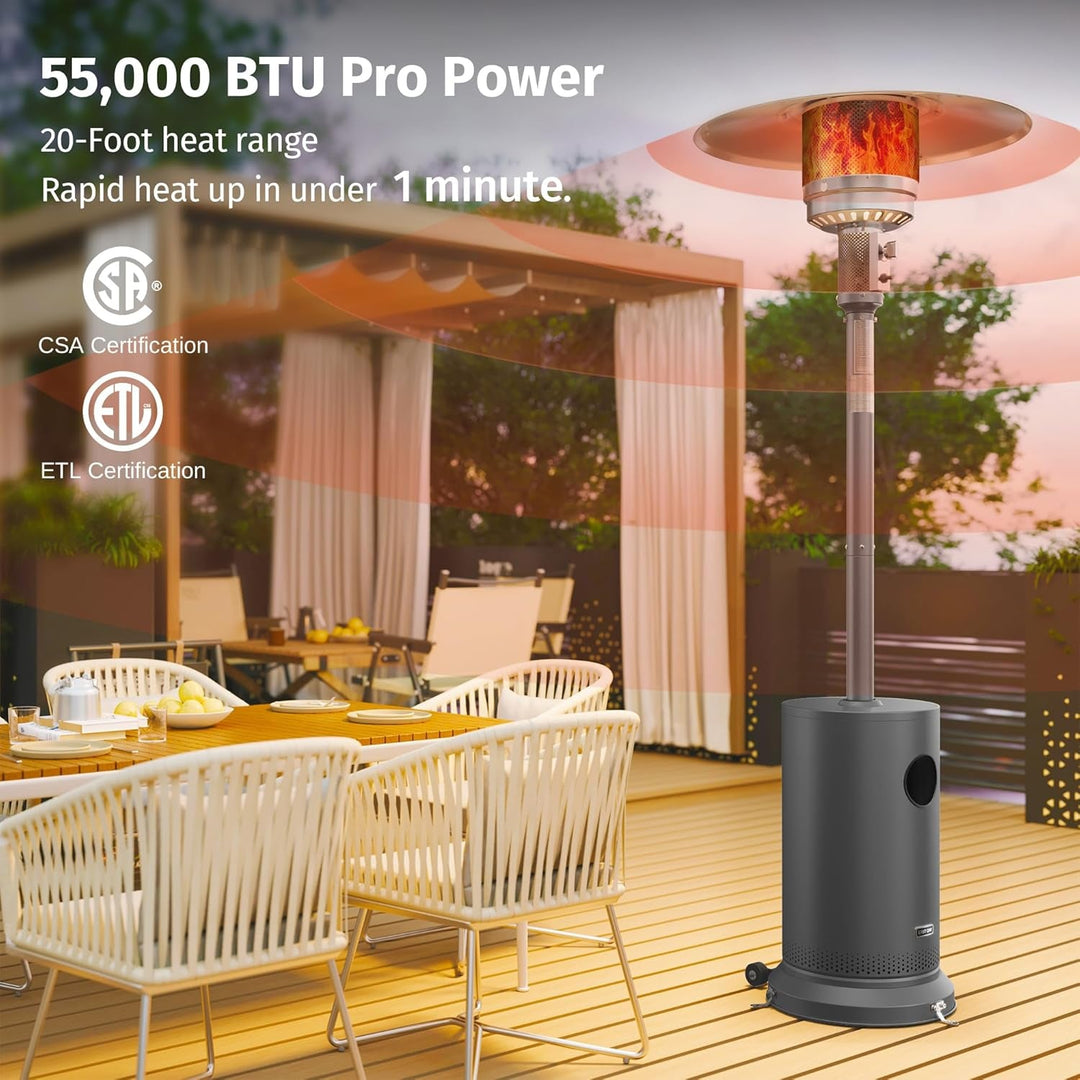 55000 BTU Propane Patio Heater, Round Table, Stainless Steel Body