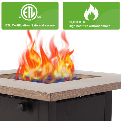 Square Outdoor Gas Fire Pit Table, Propane Flame Heater