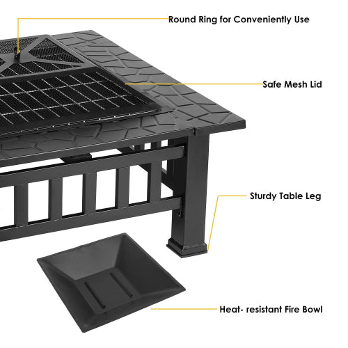 Upland Charcoal Fire Pit with Cover, Outdoor Wood Burning Fire Bowl