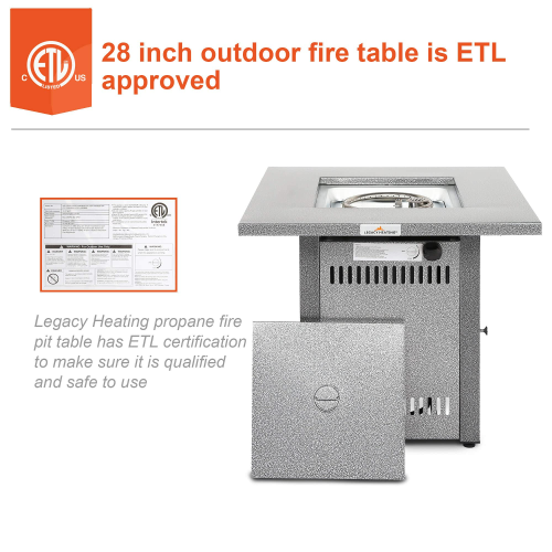 28″ Square Propane Gas Fire Pit Table, Outdoor Patio Fireplace Table
