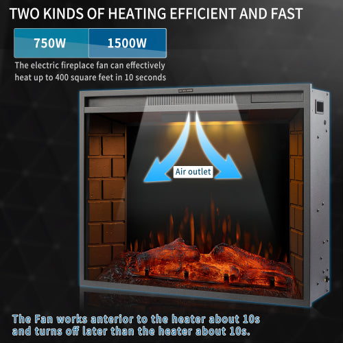30″ Recessed LED Electric Fireplace, 3 Light Settings, Wall Mountable