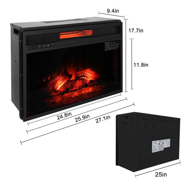 26″ 1500W Wall-Mounted Recessed Electric Fireplace, Slim Design