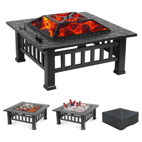 Upland Charcoal Fire Pit with Cover, Outdoor Wood Burning Fire Bowl