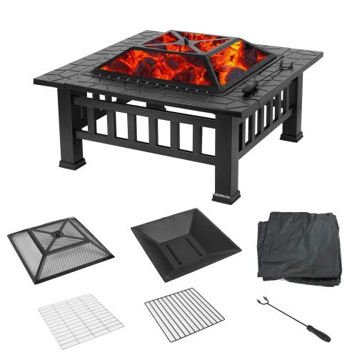 Upland Charcoal Fire Pit with Cover, Outdoor Wood Burning Fire Bowl