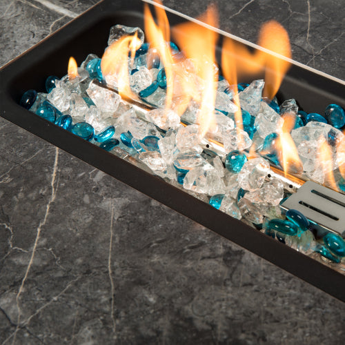 Elegant Rectangular Rattan Fire Pit Table, Outdoor Wicker Gas Heater