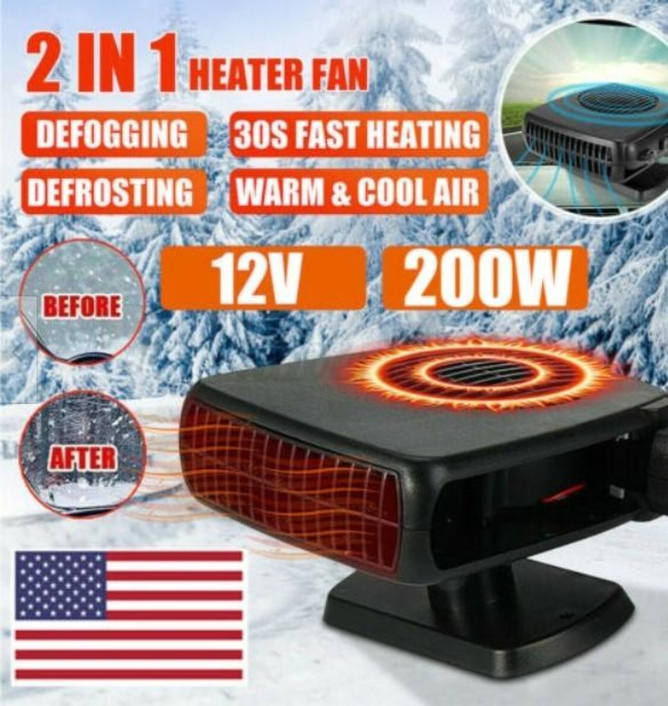 200W 2-in-1 Portable Car Heater & Windshield Defroster, Compact Auto Heater