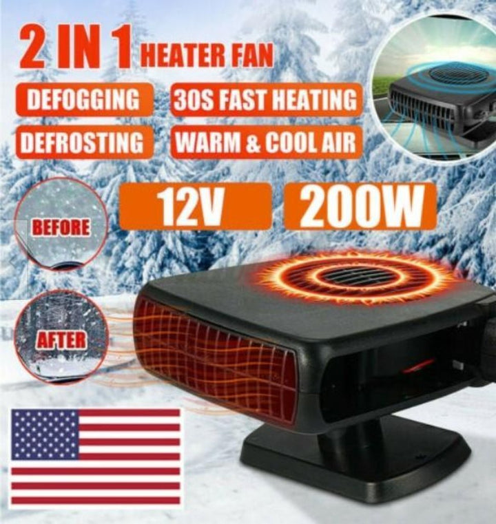 200W 2-in-1 Portable Car Heater & Windshield Defroster, Compact Auto Heater