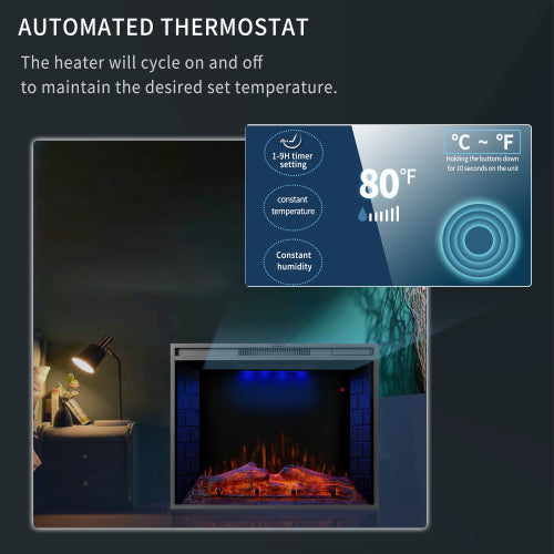 30″ Recessed LED Electric Fireplace, 3 Light Settings, Wall Mountable
