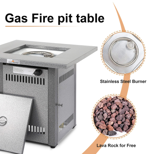 28″ Square Propane Gas Fire Pit Table, Outdoor Patio Fireplace Table