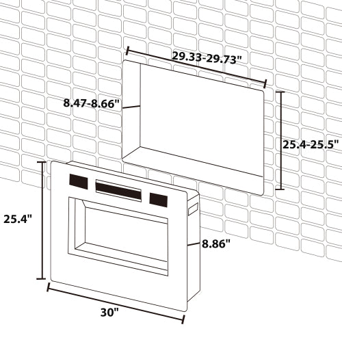 30″ Recessed LED Electric Fireplace, 3 Light Settings, Wall Mountable