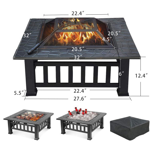 Upland Charcoal Fire Pit with Cover, Outdoor Wood Burning Fire Bowl
