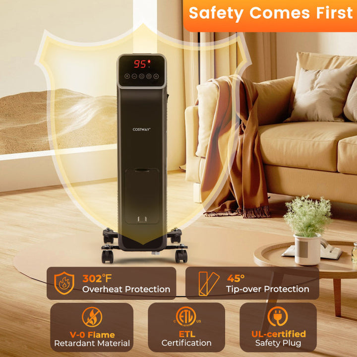 1500W Oil-Filled Radiator Heater, Remote Control & Timer