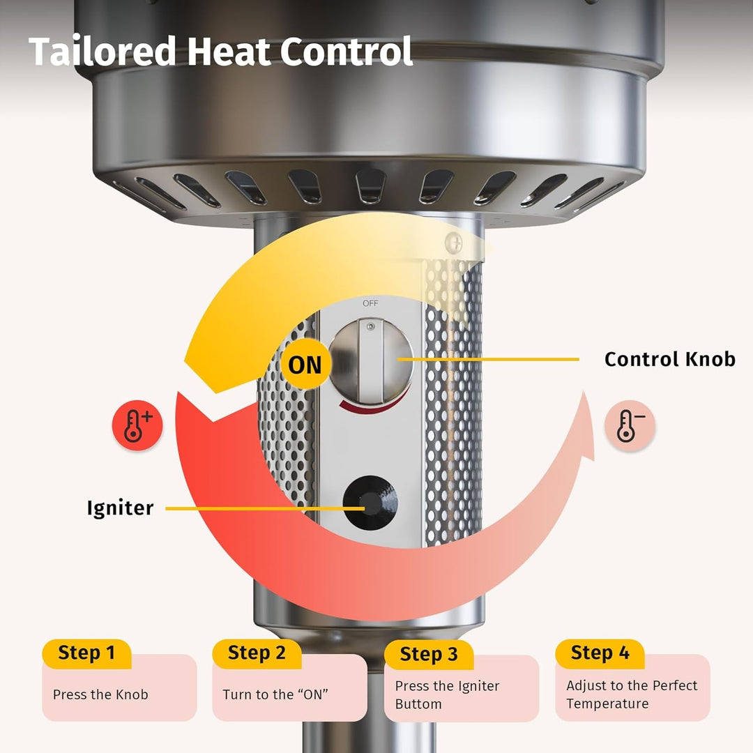 55000 BTU Propane Patio Heater, Round Table, Stainless Steel Body