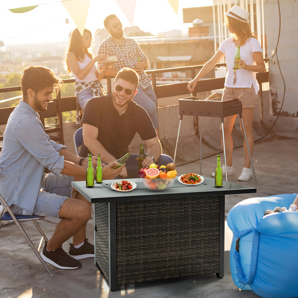 44″ Outdoor Propane Fire Pit Table, 50,000 BTU, With Glass Guard & Lid, Willow Base for Patio