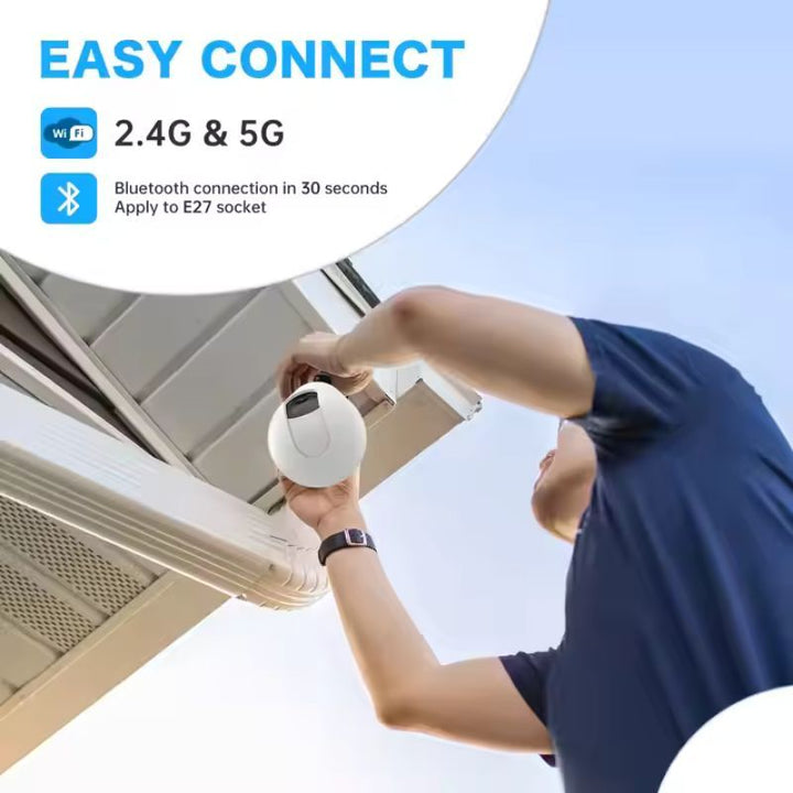 3MP 360° Smart Bulb Camera, WiFi Security Surveillance, Night Vision