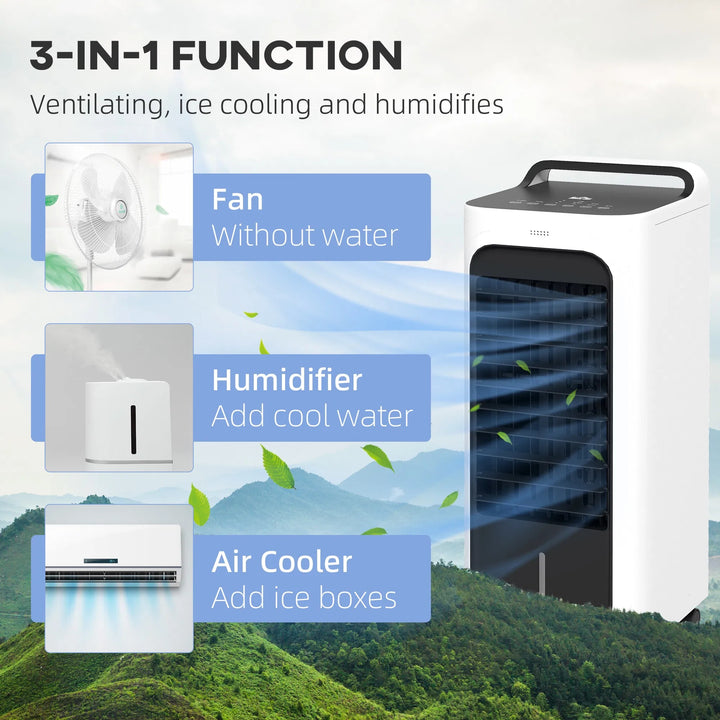 Portable Evaporative Air Cooler with Ice Packs, 3-in-1, Water Tank, Timer & Remote