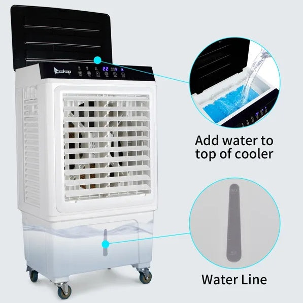 Portable Evaporative Cooler, 2353 CFM, 4 Ice Packs, Remote, Indoor/Outdoor Use