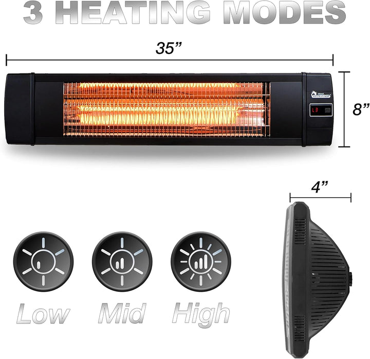 Carbon Infrared Outdoor Heater, Wall Mount Electric, Weatherproof