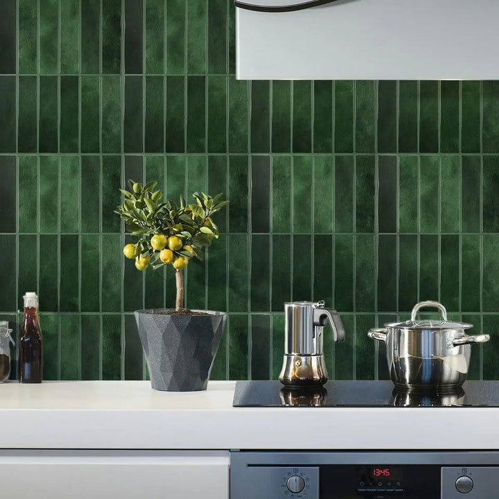 Econat Peel & Stick Backsplash Tiles, 5 - Pack 3D Rectangular Wall Panels, Self - Adhesive, Heat - Resistant (to 140°F), Wipe - Clean Stick - On Tiles for Kitchen/Bath/Laundry, Green, 11.42" × 9.06" - UFOHEATERS