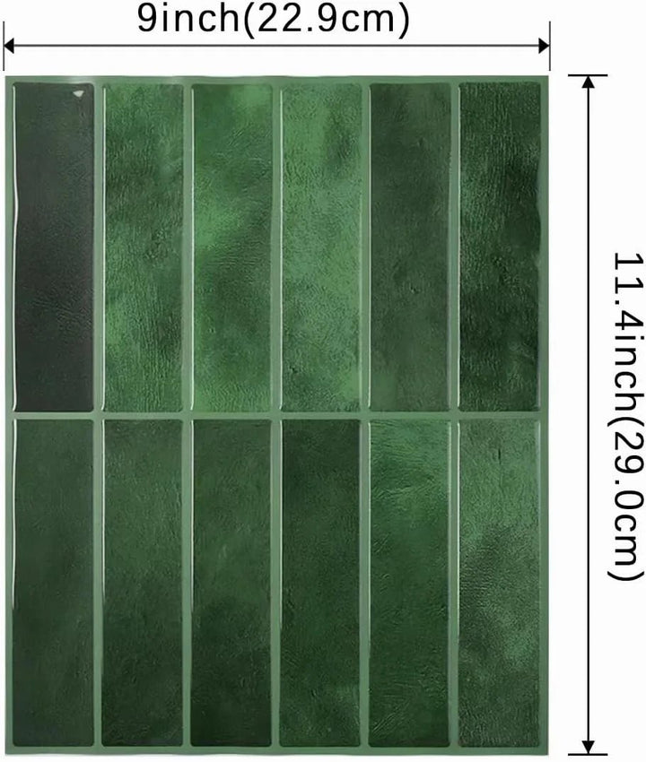 Econat Peel & Stick Backsplash Tiles, 5 - Pack 3D Rectangular Wall Panels, Self - Adhesive, Heat - Resistant (to 140°F), Wipe - Clean Stick - On Tiles for Kitchen/Bath/Laundry, Green, 11.42" × 9.06" - UFOHEATERS