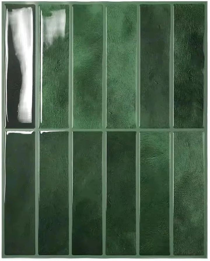 Econat Peel & Stick Backsplash Tiles, 5 - Pack 3D Rectangular Wall Panels, Self - Adhesive, Heat - Resistant (to 140°F), Wipe - Clean Stick - On Tiles for Kitchen/Bath/Laundry, Green, 11.42" × 9.06" - UFOHEATERS