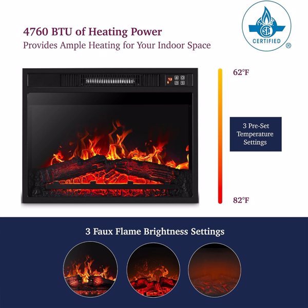 23″ 3D Infrared Electric Fireplace, Black Iron Stove, Remote Control, 1400W, Indoor Use
