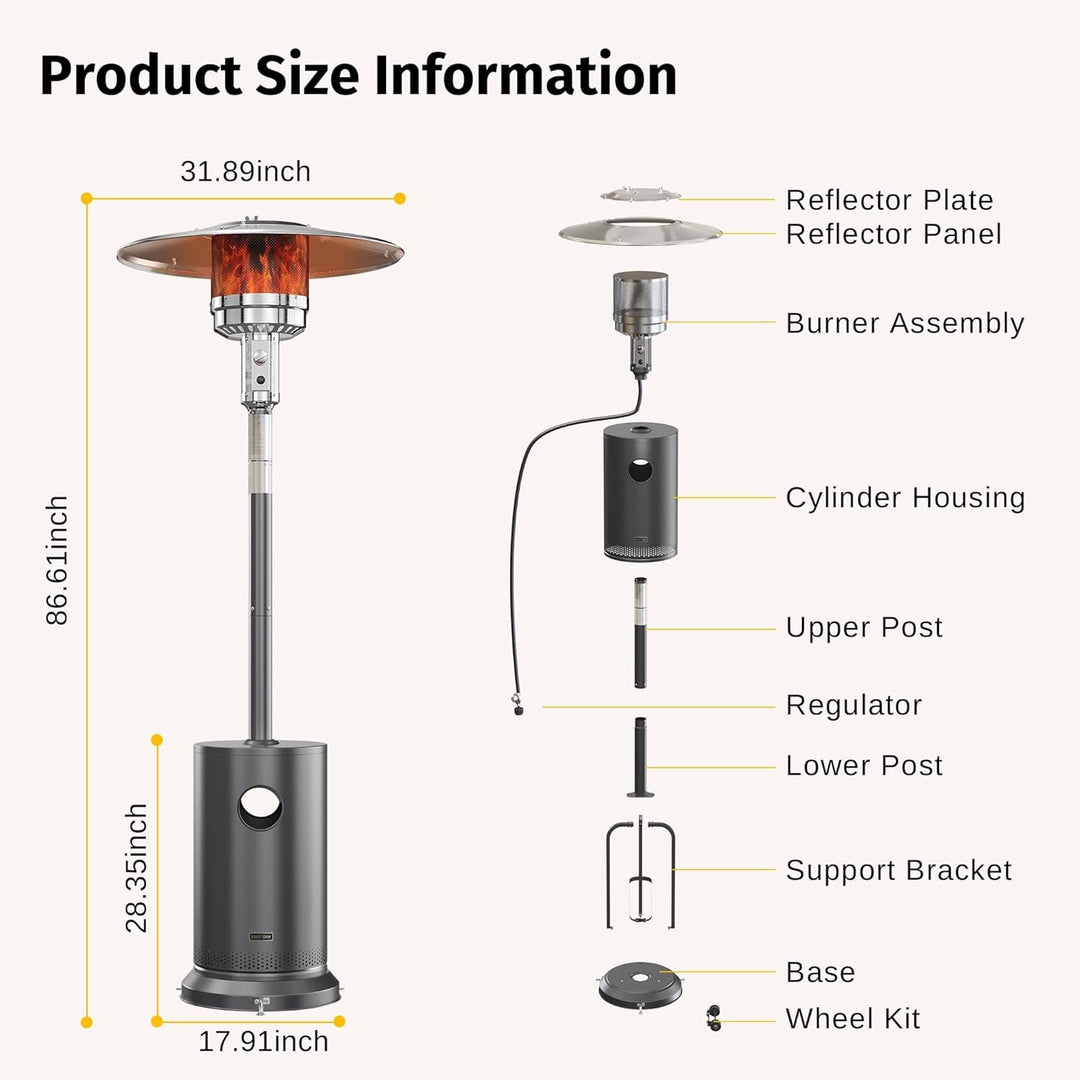 55000 BTU Propane Patio Heater, Round Table, Stainless Steel Body