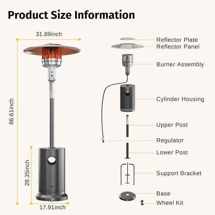55000 BTU Propane Patio Heater, Round Table, Stainless Steel Body