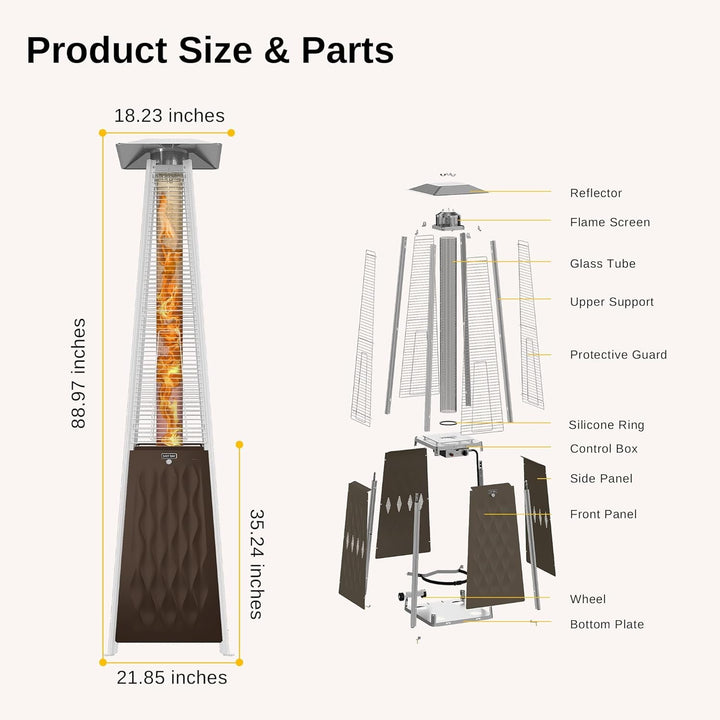 Pyramid Patio Heater, 48,000 BTU Quartz Glass Outdoor Heater