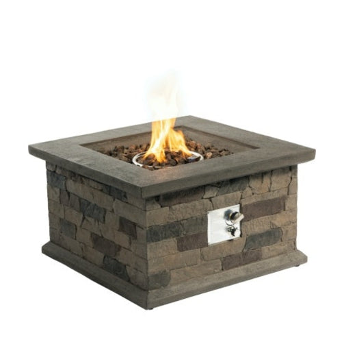 28 Inch Square Stone Propane Fire Pit, Concrete, Outdoor Gas Table