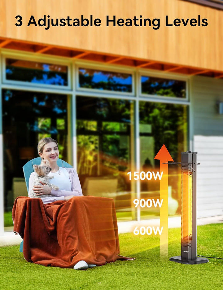 1500W Wall-Mounted Electric Heater for Patio and Indoor Use, Quiet Infrared Heating