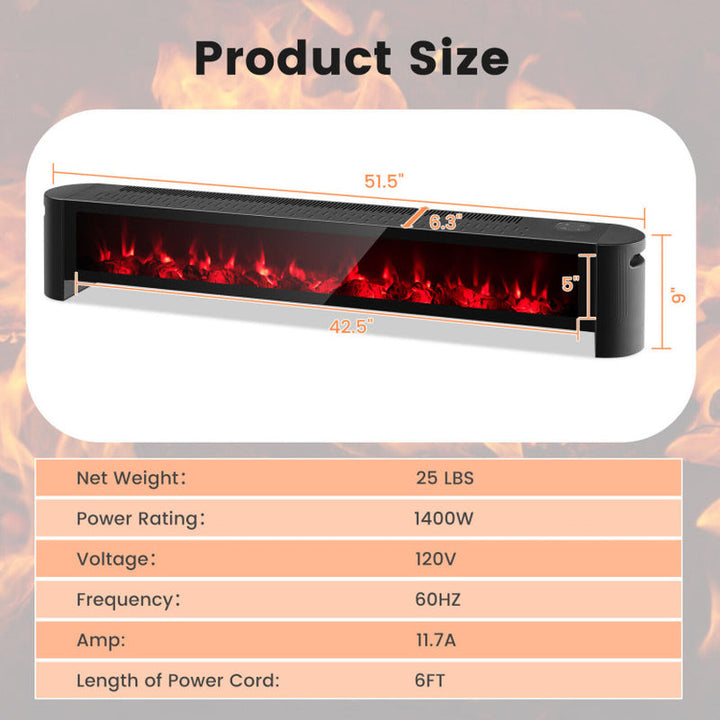 1400W Baseboard Electric Heater with Realistic Multicolor Flame, Indoor Use