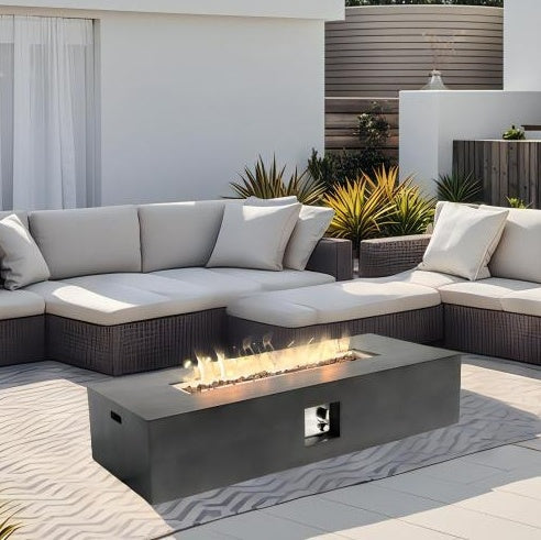 56 Inch Stone Gas Fire Pit Table, 50,000 BTU, Rectangular Outdoor
