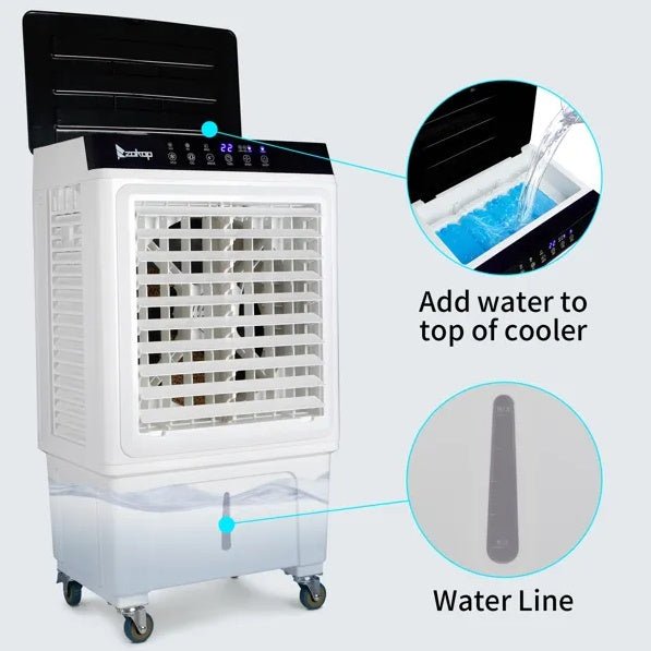 Portable Evaporative Cooler, 2353 CFM, 4 Ice Packs, Remote, Indoor/Outdoor Use - UFOHEATERS