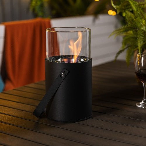 Portable Glass Ethanol Fire Pit, Black Steel Mini Bowl, Indoor & Outdoor Use, for Garden & Patio - UFOHEATERS