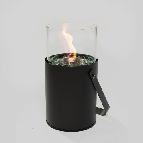 Portable Glass Ethanol Fire Pit, Black Steel Mini Bowl, Indoor & Outdoor Use, for Garden & Patio - UFOHEATERS