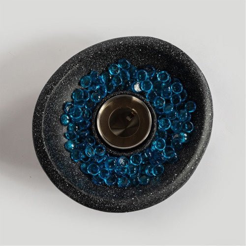 Portable Tabletop Ethanol Fire Pit, Concrete Mini Fireplace, Indoor & Outdoor Use, Black with Blue Glass Beads - UFOHEATERS