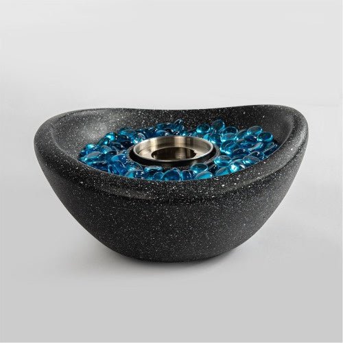 Portable Tabletop Ethanol Fire Pit, Concrete Mini Fireplace, Indoor & Outdoor Use, Black with Blue Glass Beads - UFOHEATERS
