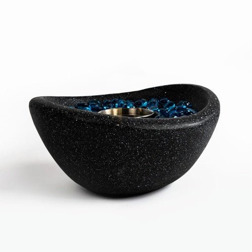 Portable Tabletop Ethanol Fire Pit, Concrete Mini Fireplace, Indoor & Outdoor Use, Black with Blue Glass Beads - UFOHEATERS