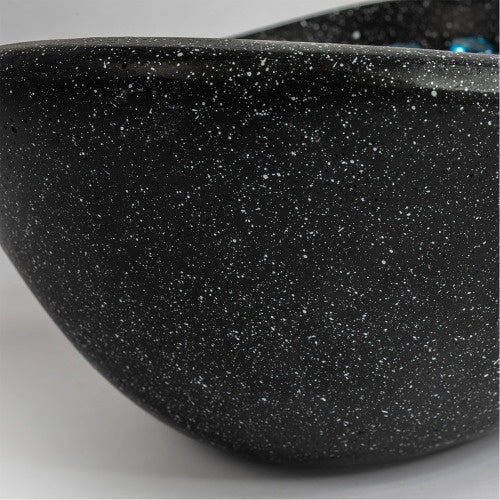 Portable Tabletop Ethanol Fire Pit, Concrete Mini Fireplace, Indoor & Outdoor Use, Black with Blue Glass Beads - UFOHEATERS