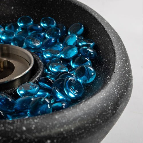 Portable Tabletop Ethanol Fire Pit, Concrete Mini Fireplace, Indoor & Outdoor Use, Black with Blue Glass Beads - UFOHEATERS