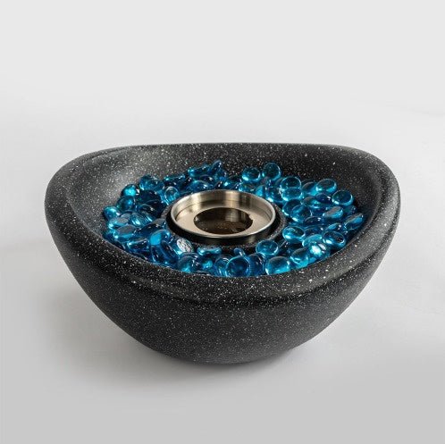 Portable Tabletop Ethanol Fire Pit, Concrete Mini Fireplace, Indoor & Outdoor Use, Black with Blue Glass Beads - UFOHEATERS