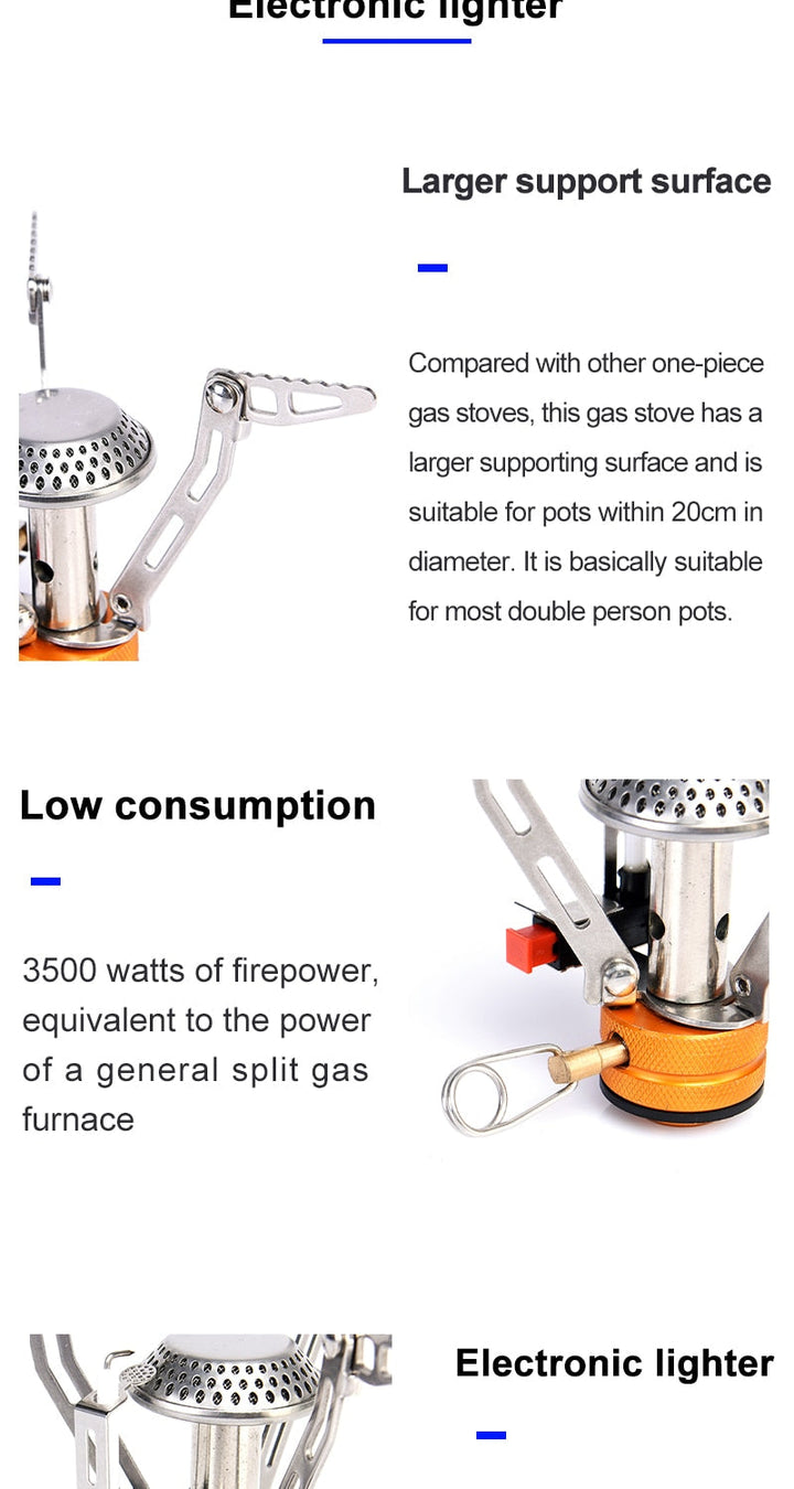 Camping One-Piece Gas Stove Heater Burner, Foldable Outdoor Design