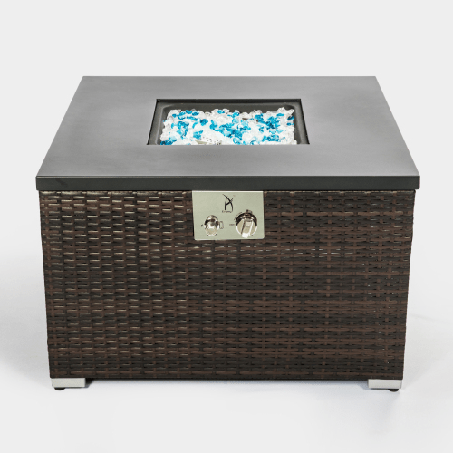 Square Gas Fire Pit Table, Dark Brown Wicker, Outdoor Propane Heater - UFOHEATERS