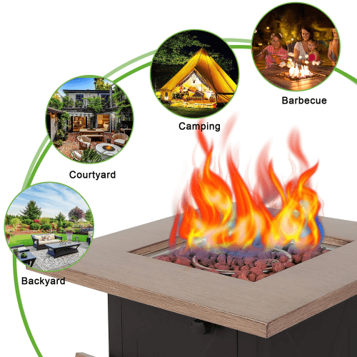 Square Outdoor Gas Fire Pit Table, Propane Flame Heater - UFOHEATERS