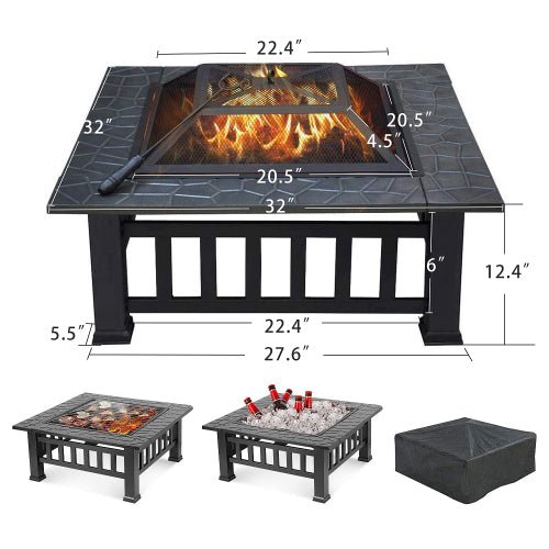 Upland Charcoal Fire Pit with Cover, Outdoor Wood Burning Fire Bowl - UFOHEATERS